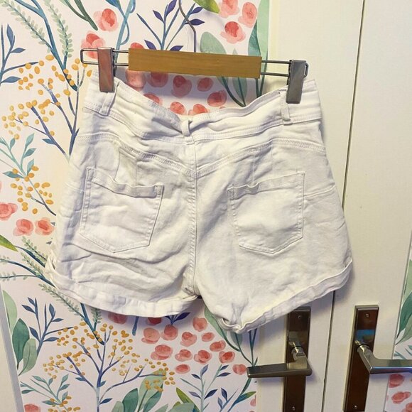 High-Waisted White Distressed Denim Shorts – Button Fly, Size M - Picture 3 of 6